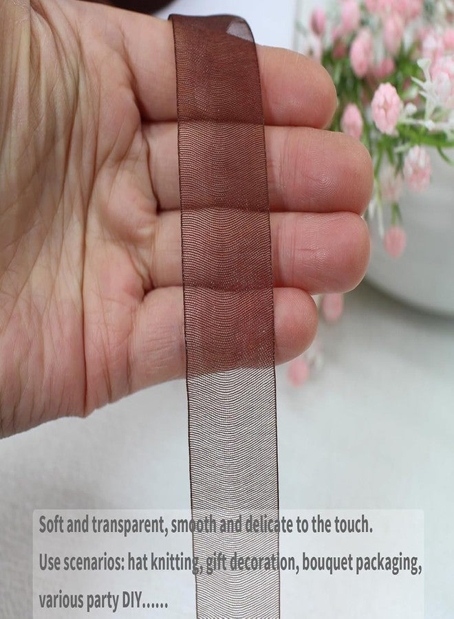 Imprint 1 Inch Sheer Organza Ribbon, 35 Metres, Brown Chiffon Ribbon for Gift Wrapping, Bouquets, Wedding, DIY Craft - Image 2